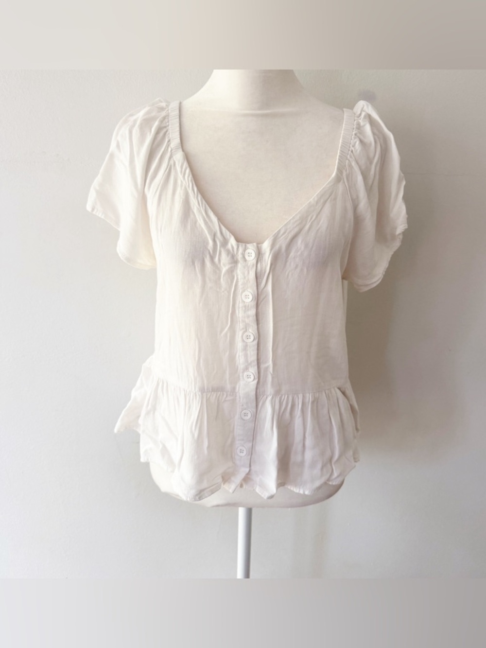 Women Y2K Peplum Button Down Short Sleeve Top Peasant Cottage Boho Timeless